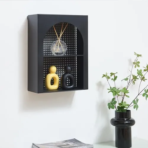 [en.casa] Wandregal Jäller in Rattanoptik – Offenes Hängeregal für Wohnzimmer & Schlafzimmer