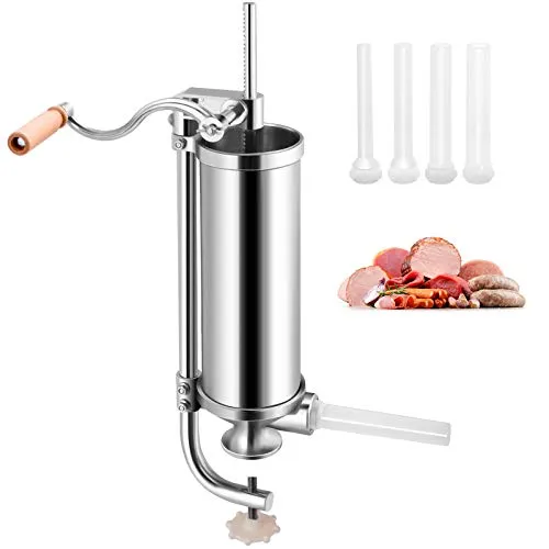 GOPLUS Wurstfüller aus Edelstahl, Wurstfüllmaschine Wurstmaschine Manuell, Wurstpress mit 4 verschiedene Füllrohre, Wurstspritze mit Befestigungsclip, Einfache Bedienung & leicht zu reinigen (2,5 KG)