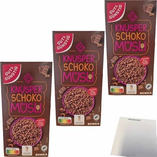 Gut&Günstig Knusper Schoko Müsli mit knusprigen Hafervollkornflocken 3x600g