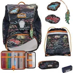 Scout Alpha Schulranzen-Set 4tlg - Schulranzen-Set mit höhenverstellbarem Gurtsystem für jahrelangen Komfort, inklusive Federmäppchen, Schlamperetui und Turnbeutel – ergonomisch und AGR-zertifiziert.