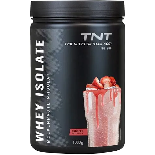 TNT True Whey Protein Isolate Pulver (1kg) - Laktosearm & leckerer Erdbeer-Geschmack - Molkenproteine mit hohem Proteingehalt, ideal für Fitness-Sportler. Laktosearm und vielseitig einsetzbar für Shakes oder beim Backen.