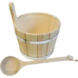 SET Sauna Aufgusskübel 5 L Nadelholz mit Aufgusskelle in braun von Blumenberg GmbH