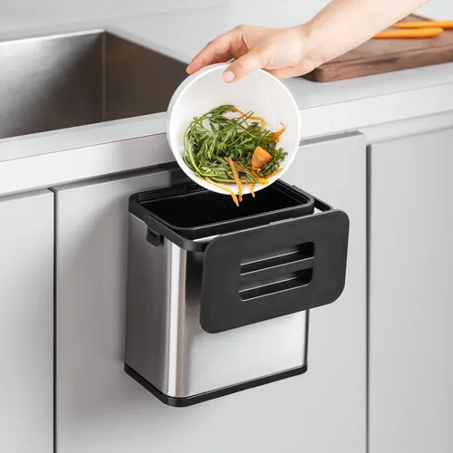 Navaris hängender Mülleimer für Küchenabfälle - Abfalleimer 3L für Biomüll - Biomülleimer mit Deckel hängend - Küchenmülleimer aus Edelstahl