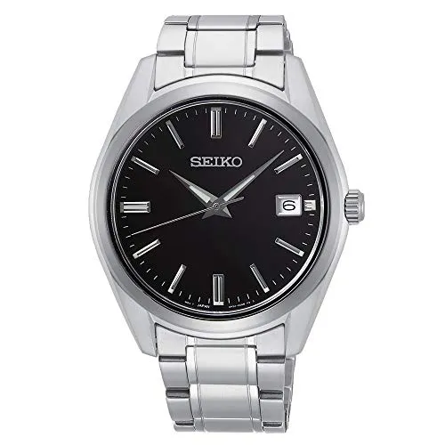 Seiko Herren-Uhr Quarz Edelstahl SUR311P1, Schwarz - Armbanduhren für Herren mit kratzfestem Saphirglas, wasserdicht bis 10 BAR und umweltfreundlicher Leuchtbeschichtung für optimale Ablesbarkeit im Dunkeln.