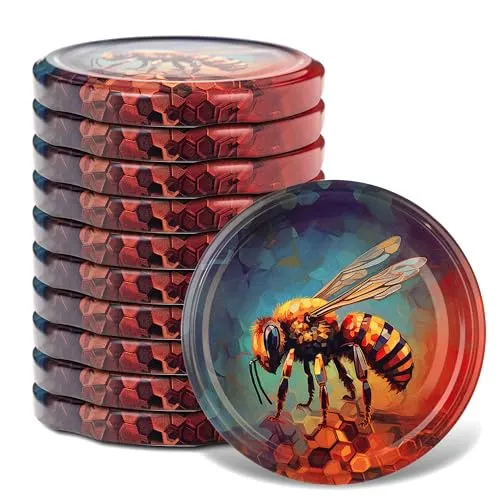 KADAX Schraubdeckel fi82 mm x 10st, Twist-Off-Deckel Set aus Metall, Ersatzdeckel für Einmachgläser, Deckel mit 6 Einrastzähnen für Sturzgläser und Einmachgläser (Honigbiene, 10 Stück)