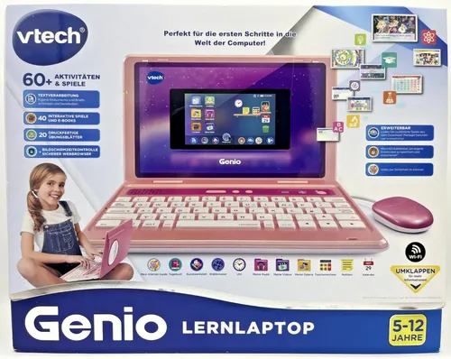 Vtech Genio Lernlaptop pink - Lerncomputer für Kinder 5-12 Jahre, unterstützt beim Lernen mit 40 vorinstallierten Spielen und sicherem Internetzugang