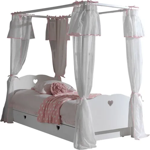 aufm Kessel Kinderbett Himmelbett Kamila 90x200 cm mit Textilset - Himmelbett Kamila aus hochwertigem MDF in Weiß, inklusive Himmelgestänge und Textilset. Herzförmige Ausschnitte und klassische Rahmenoptik machen es zum Blickfang im Kinderzimmer. Einfacher Aufbau mit Anleitung.