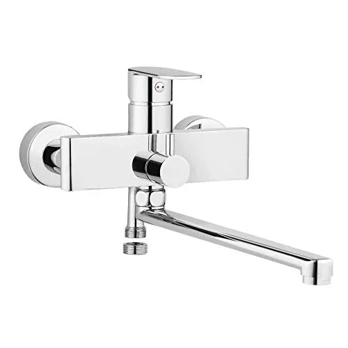 Deante Alpina BGA 056M: Wandmontierte Waschtischarmatur mit verlängertem Auslauf - Elegante einhebelige Waschraumarmatur in Grau, ideal für moderne Bäder; 360 mm Ausladung und praktische Schlauchanschlussmöglichkeit.