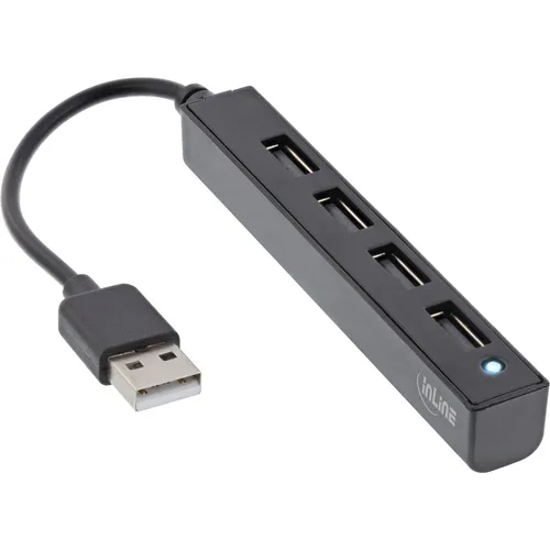 0.15m InLine USB 2.0 Hub, schwarz, Kabel, schmale Bauform