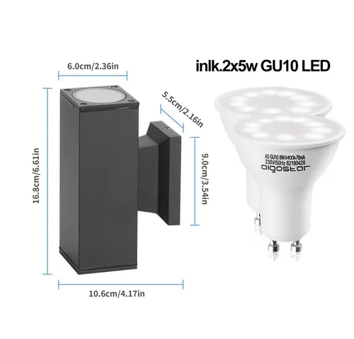 Aigostar LED Außen-Wandleuchte 2-flammig schwarz - Moderne 2-flammige LED Wandleuchte für Innen- und Außenbereich in elegantem Schwarz. Robustes Aluminiumgehäuse und austauschbare Leuchtmittel garantieren Langlebigkeit und einfache Wartung.