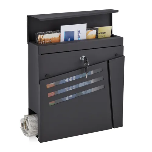 Relaxdays Briefkasten mit Zeitungsfach und Sichtfenster