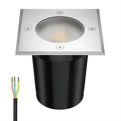 ledscom.de Bodeneinbauleuchte RELI für außen, IP67, edelstahl, gefrostet, eckig, 11 x 11cm inkl. LED Lampe 468lm warmweiß