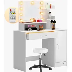 Casaria Schminktisch Jocelyn mit LED-Spiegelbeleuchtung - Schminktisch mit modernem Design und praktischer LED-Beleuchtung. Die dimmbare Lichtfunktion und der drehbare Hocker bieten Flexibilität für dein Beauty-Ritual.