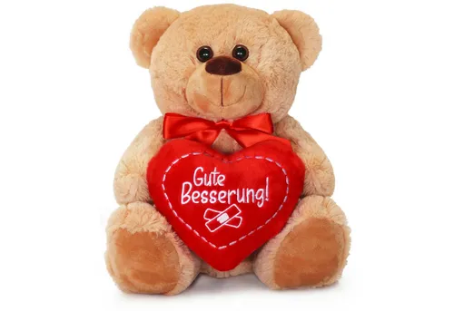 matches21 HOME & HOBBY Plüschfigur Teddybär mit Herz GUTE BESSERUNG Plüsch-Teddy braun 25 cm (1-St), Süßes Kuscheltier als Valentinstag Liebe Geschenk