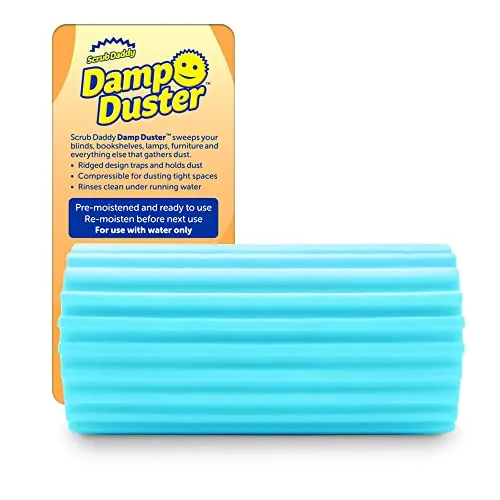 Scrub Daddy Damp Duster Staubschwamm, Blau | Staubwedel waschbar mit Rillen, Putzutensilien Haushalt für Holzjalousien, Heizkörper und Spiegel, Spinnenwebenentferner