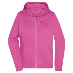 Damen Basic Kapuzen-Sweatjacke JN755, pink, Größe L - Stylische Sweatjacke in Pink, Größe L | Angeraute Innenseite für hohen Tragekomfort, doppellagige Kapuze und Kängurutasche – ideal für Freizeit und Sport.