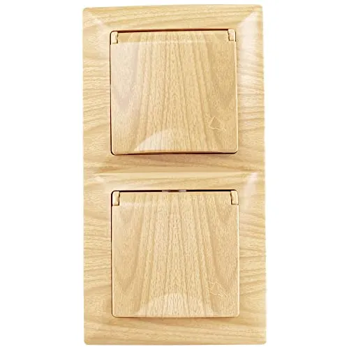 GUNSAN Visage Steckdose KOMBI Doppelsteckdose mit Deckel Schutzkontakt Steckdose-Doppel Deckel Unterputz Holz-Optik Achornholz Achorn