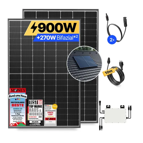 900W Balkonkraftwerk Solaranlage mit Dachhalterung - Solaranlage mit 900W Leistung, einfach zu installieren und ideal für maximale Ersparnis bei Stromkosten.