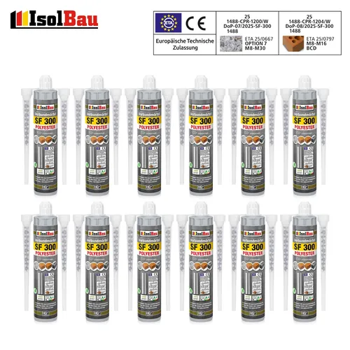 Verbundmörtel SF 300 Injektionsmörtel 12 x 300 ml Montagemörtel 24x Mischer