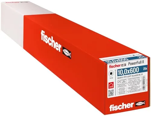Fischer PowerFull II 10,0x600 ZK TX VG blvz - 25 Stück - Dübel für sichere Befestigungen, ideal für schwere Lasten und vielseitig einsetzbar, Lieferung in praktischer Verpackung mit 25 Stück.