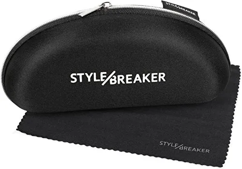 styleBREAKER Brillenetui 16,5 x 7 x 6,5 cm mit Reißverschluss und Microfaser Putztuch | Sonnenbrillen Softcase stoßfest | Brillenbox für sichere Aufbewahrung, Farbe:Schwarz