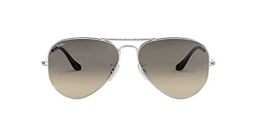 Ray Ban Unisex Sonnenbrille Aviator Gradient, Gr. X-Large (Herstellergröße: 62), Silber (Gestell: Silber, Gläser: Hellgrau Verlauf 003/32)