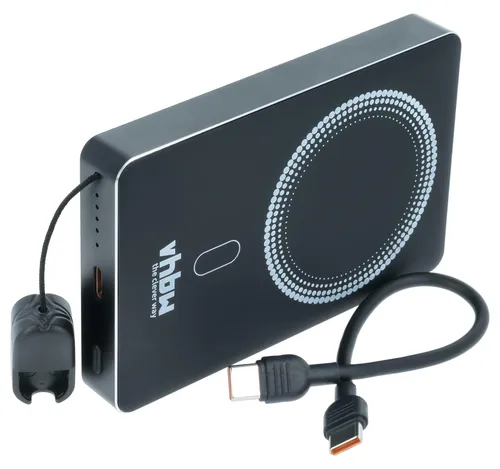 vhbw Powerbank 10000 mAh für schnelles Aufladen für unterwegs - Magnetisch Wireless, USB-C, 20 W, Schwarz