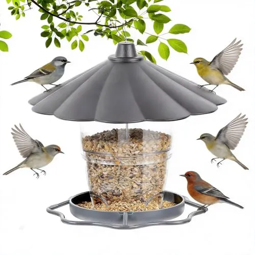 FuYelng Faltbarer Vogelhaus zum Aufhängen 1000ml Vogelfutterhaus Aufhängen | Wetterfest Vogelfutterspender Großem Fassungsvermögen Futterhaus Vögel, für Garten Balkon Futterstationen Wildvögel (Grau)