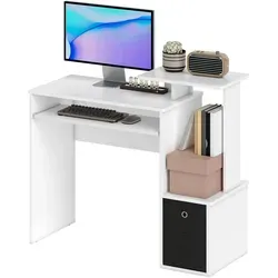 Moderner Schreibtisch mit Tastaturablage und Stoffschublade, Schwarz-Weiß, 100 x 40 x 86,6 cm