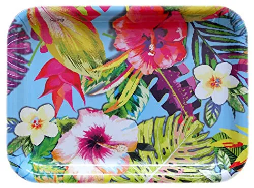 Lashuma Desserttablett farbenfroh, Kleines Kaffee Tablett 31x23 cm, Eckiges Melamin Getränketablett Druck: Tropical