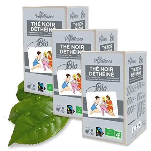 LES PAPOTEUSES| Entkoffeinierter Bio-Schwarztee aus China | 60 Taschen | Zertifiziert biologisch und fair gehandelt | Set mit 3 Schachteln mit 20 Beuteln entkoffeinierter Schwarzteeblätter