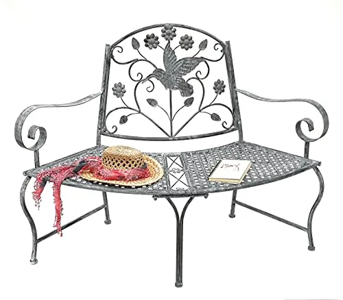 DanDiBo Baumbank Halbrund 130 cm - Wetterfest und Elegant - Sitzbank aus robustem Metall in Grau, ideal für Garten oder Terrasse. Mit romantischen Elementen in der Rückenlehne für eine stilvolle Atmosphäre.