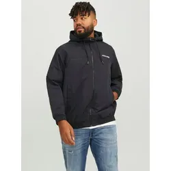 Jack & Jones Rush Plus Size Bomberjacke Schwarz 5XL - Funktionsjacke für Herren in Plus-Größe, ideal als leichter Windschutz mit bequemer Passform und festem Kapuzen-Kordelzug für zusätzlichen Schutz.