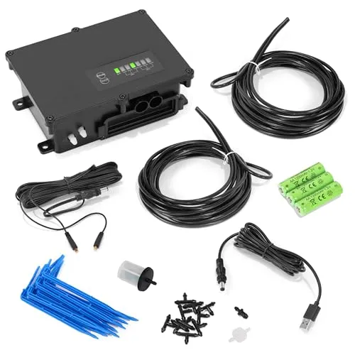 esotec Akku Tröpfchenbewässerung Komplettset mit 10 Pfeiltropfern - Effizientes Bewässerungssystem mit Akku für automatische Gartenpflege. Inklusive 10 Pfeiltropfern, wetterfestem Material und einfacher Installation.