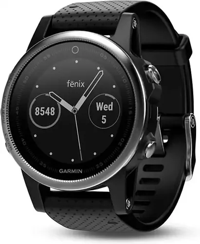Produktbild Garmin Fenix 5S 42 mm silber am Silikonarmband schwarz