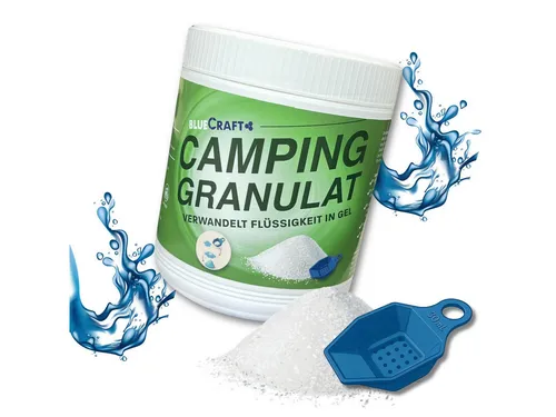 BlueCraft Campingtoilette Granulat – Absorber für Camping, Outdoor, Festival & Trockentoilette, (Verwandelt Flüssigkeit in Gel – geruchsreduzierend, hygienisch & vielseitig, 1-St), Nimmt bis zu 500-fach Flüssigkeit auf – inkl. Dosierlöffel
