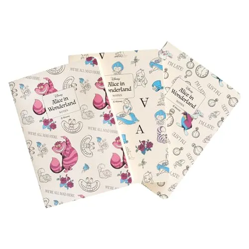 Grupo Erik Disney Alice im Wunderland 3er Pack Notizbücher A6 - Notizbuch klein - 1 Notizbuch Liniert, 1 Dotted und 1 Blanko - Notizblock A6