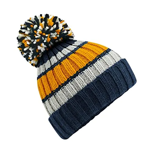 Beechfield B392 Hygge Striped Beanie - Dijon Blue