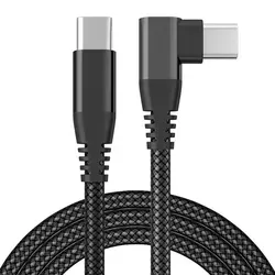 USB-C auf USB-C Schnellladekabel 3m 90° Winkelstecker Nylon geflochten 480 Mbps Daten für Samsung iPhone iPad Xiaomi Lenovo Huawei Tablet - Schwarz - Schwarz
