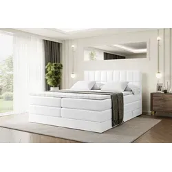 ALTDECOR Boxspringbett MIAMI KING - 160x200 cm - Weiß Kunstleder - Komfortables Boxspringbett mit 2 Matratzen (H3 & H4), Topper und Stauraum. Ideal für erholsame Nächte und ein aufgeräumtes Schlafzimmer dank praktischer Bettkästen.