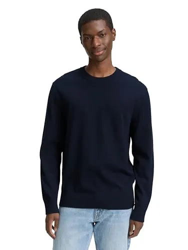 TOM TAILOR Denim Basic Strickpullover - Strickpullover aus weicher, atmungsaktiver Baumwolle für Männer, ideal für lässige Outfits mit Rundhalsausschnitt und Rippabschlüssen.