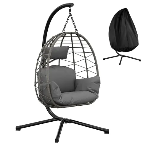 Hängesessel mit Gestell für Garten und Balkon, bis 150 kg belastbar, grau