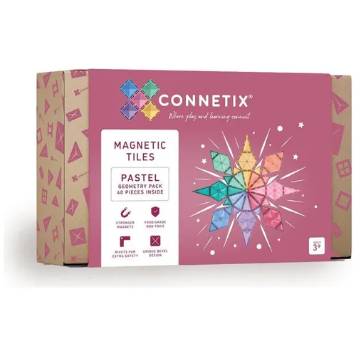 CONNETIX Magnetische Fliesen Pastell Geometriepaket, 40 Stück - Magnetische Fliesen in erdigen Pastellfarben, perfekt für kreative Bauprojekte. Hergestellt aus ungiftigem ABS-Kunststoff, sicher für Kinder von 3 bis 100 Jahren.