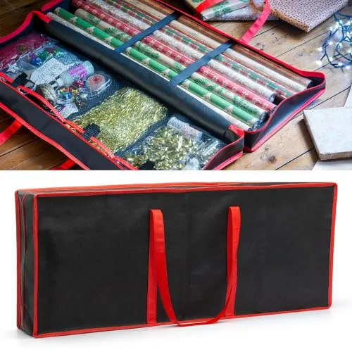 CKB LTD Geschenkpapier Aufbewahrungstasche Organizer für Weihnachten Geburtstag Papierrollen Bänder Tags Xmas Handwerk Dekorationen - Schwarz 82 x 31 x 13 cm