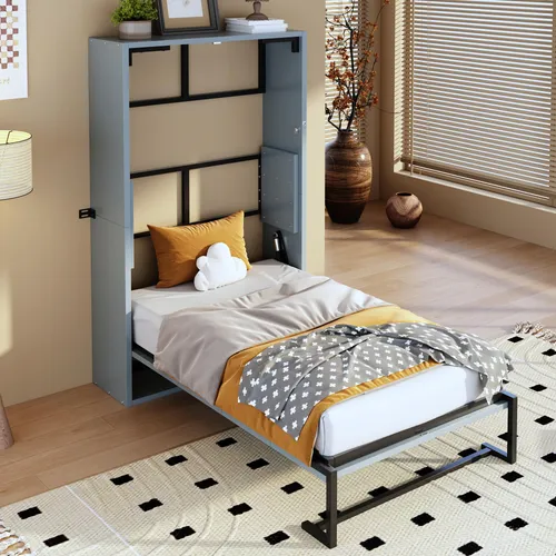OKWISH Funktionsbett Einzelbett mit sicherer Wandverriegelung - Praktisches Wandklappbett 90 x 200 cm für platzsparende Wohnlösungen. Stabil und leise im Betrieb, ideal für Apartments und Gästezimmer. Schnelle Umwandlung vom Bett in ein kompaktes Möbelstück.
