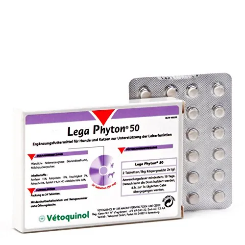 Vetoquinol LEGA Phyton 50 | 24 Tabletten | Ergänzungsfuttermittel für Hunde und Katzen | Zur Unterstützung der Leberfunktion | Mit Silymarin aus der Mariendistelfrucht