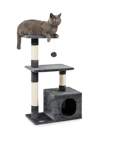 lionto Kratzbaum für Katzen mit Höhle und Plüschball, 85 cm - Aktivitätskratzbaum mit weichem Plüsch und Sisal, ideal für Spiel und Ruhe. Bietet optimale Krallenpflege und gemütliche Liegeflächen für Katzen jeden Alters.