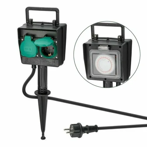 2-fach Gartensteckdose Außensteckdose mit Zeitschaltuhr Garten Steckdose Outdoor