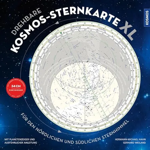 Drehbare Kosmos-Sternkarte XL - Freizeit, Haus & Garten: Entdecken Sie den nördlichen und südlichen Sternhimmel mit dieser praktischen drehbaren Sternkarte, ideal für Sternbeobachtungen.