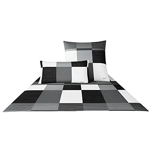 Joop! 4051 Plaza Squares Mako-Satin-Bettwäsche schwarz-weiß - Bettbezüge aus 100% Baumwolle (Mako-Satin), waschbar bis 60°C und trocknergeeignet für pflegeleichte Eleganz im Schlafzimmer.